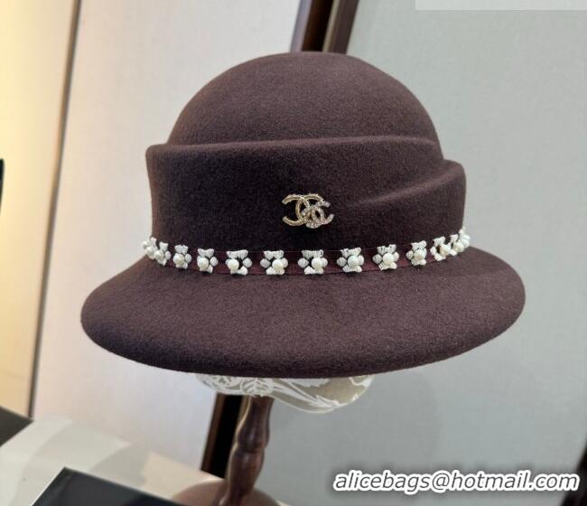 Luxury Cheap Chanel Wool Bucket Hat with Pearls CH010522 Brown 2026