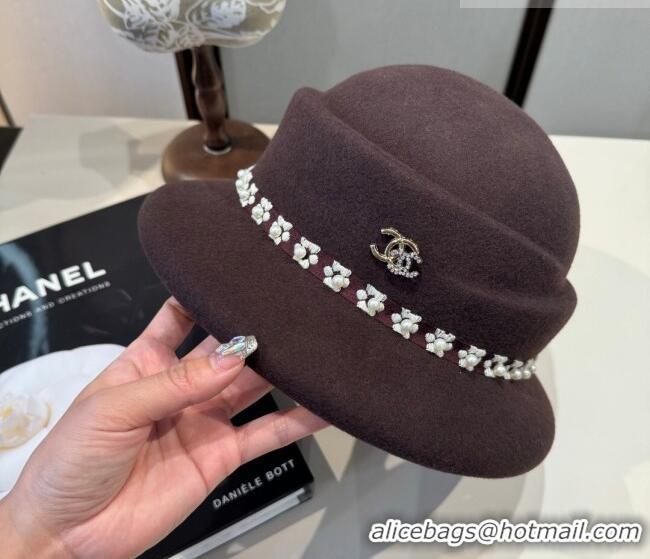 Luxury Cheap Chanel Wool Bucket Hat with Pearls CH010522 Brown 2026