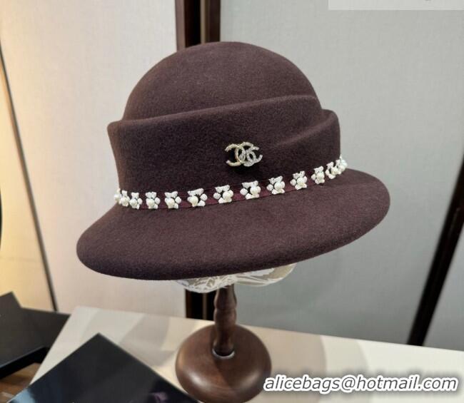 Luxury Cheap Chanel Wool Bucket Hat with Pearls CH010522 Brown 2026
