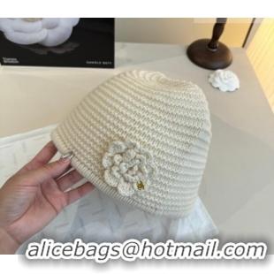 Luxury Cheap Chanel Knit Hat with Camellia Bloom CH010526 White 2026