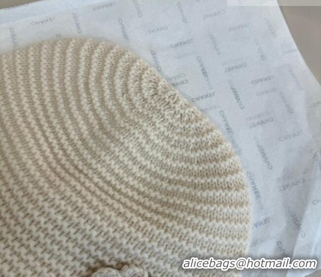 Luxury Cheap Chanel Knit Hat with Camellia Bloom CH010526 White 2026