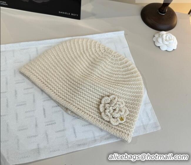 Luxury Cheap Chanel Knit Hat with Camellia Bloom CH010526 White 2026