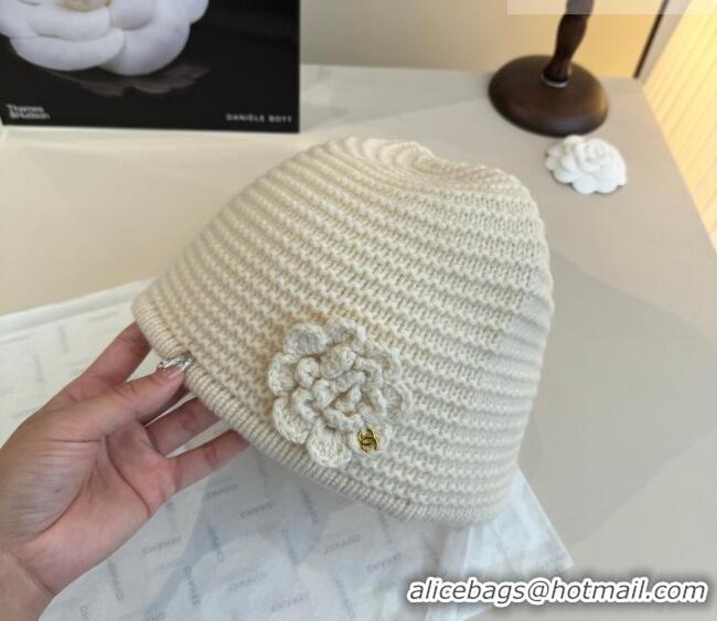 Luxury Cheap Chanel Knit Hat with Camellia Bloom CH010526 White 2026