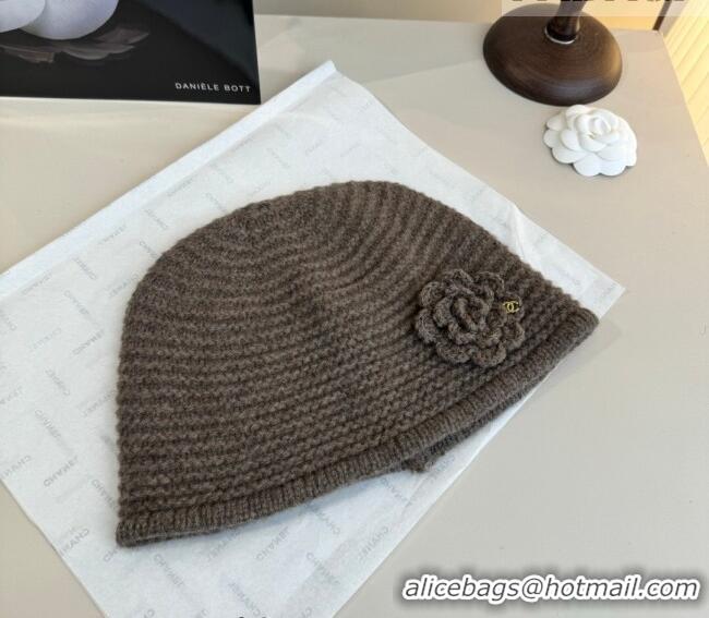 Good Quality Chanel Knit Hat with Camellia Bloom CH010526 Grey 2026