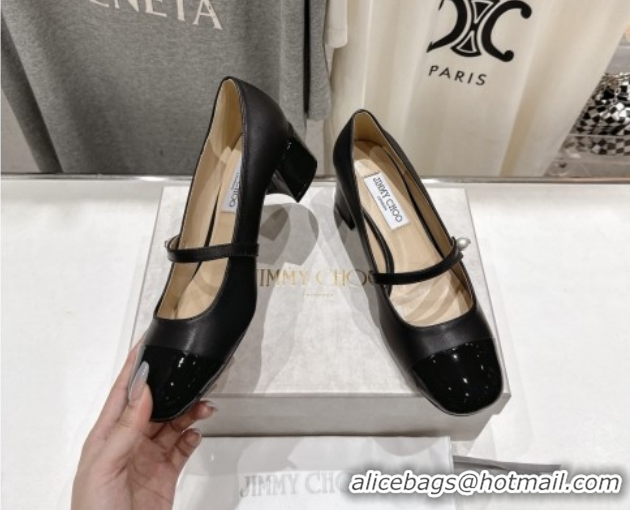 Unique Style Jimmy Choo Elisa 45 Pumps in Nappa Leather & Patent Leather Black 5111743