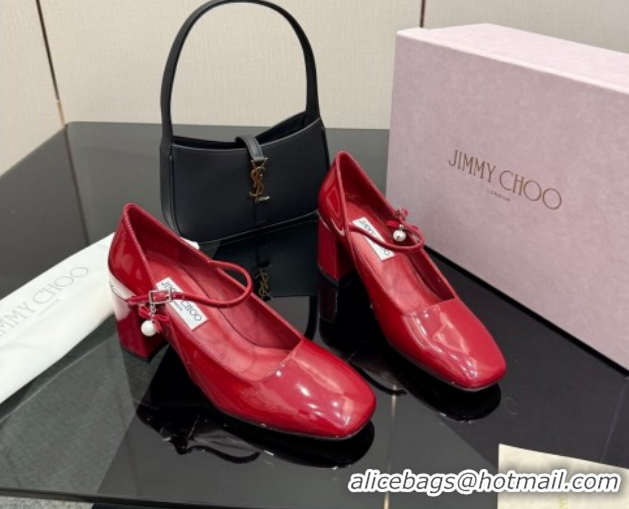 Best Product Jimmy Choo Jenson Mary Janes Pump 6cm in Patent Leather with Pearls Bow Red 1210064