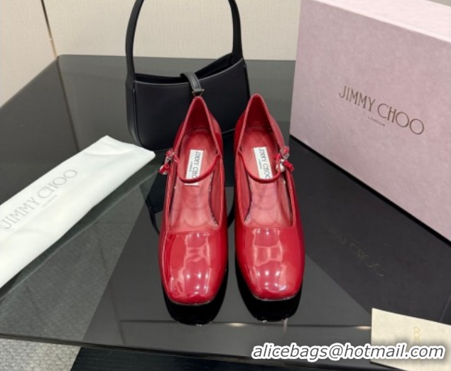 Best Product Jimmy Choo Jenson Mary Janes Pump 6cm in Patent Leather with Pearls Bow Red 1210064