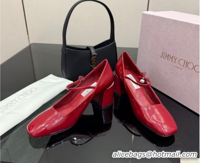 Best Product Jimmy Choo Jenson Mary Janes Pump 6cm in Patent Leather with Pearls Bow Red 1210064