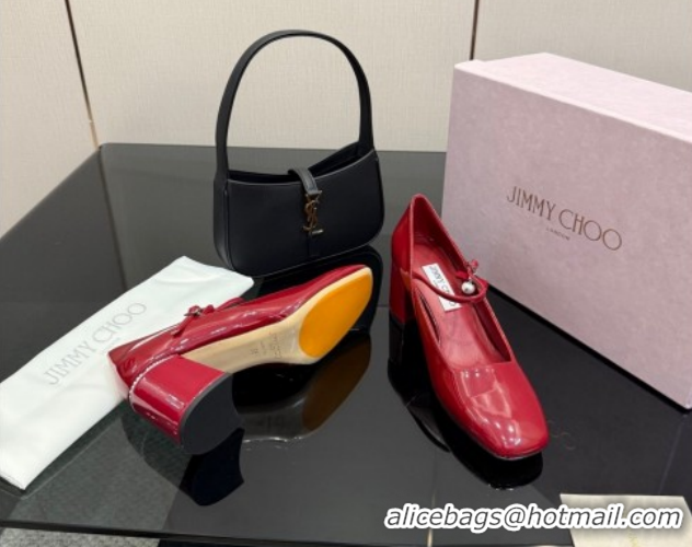Best Product Jimmy Choo Jenson Mary Janes Pump 6cm in Patent Leather with Pearls Bow Red 1210064