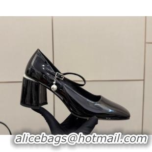 Shop Duplicate Jimmy Choo Jenson Mary Janes Pump 6cm in Patent Leather with Pearls Bow Black 1210066