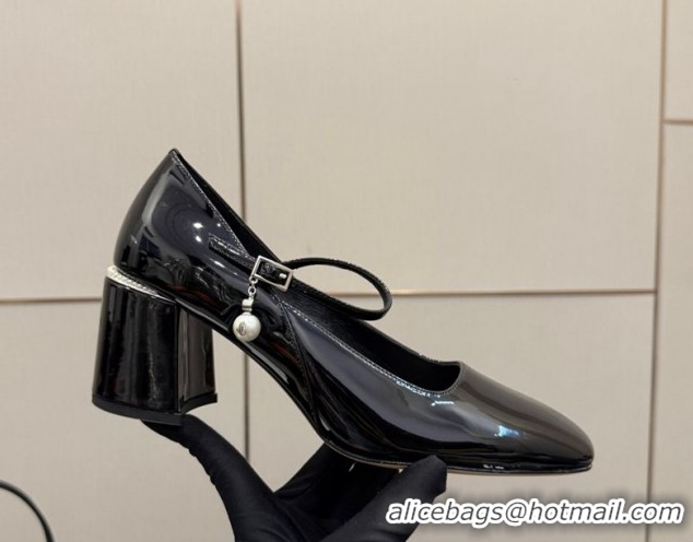 Shop Duplicate Jimmy Choo Jenson Mary Janes Pump 6cm in Patent Leather with Pearls Bow Black 1210066