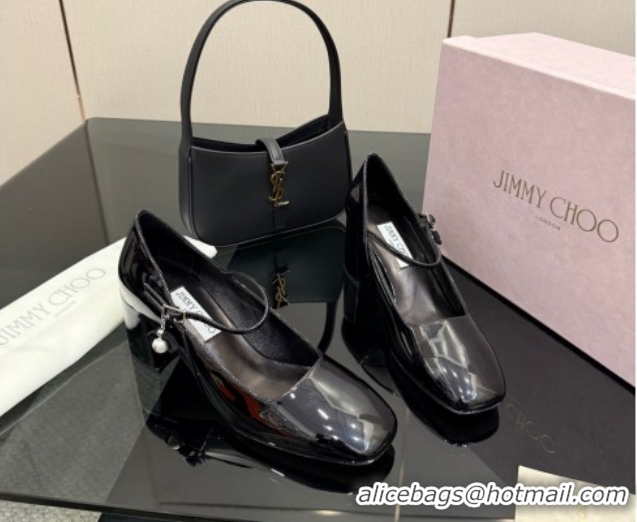Shop Duplicate Jimmy Choo Jenson Mary Janes Pump 6cm in Patent Leather with Pearls Bow Black 1210066