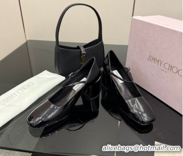 Shop Duplicate Jimmy Choo Jenson Mary Janes Pump 6cm in Patent Leather with Pearls Bow Black 1210066