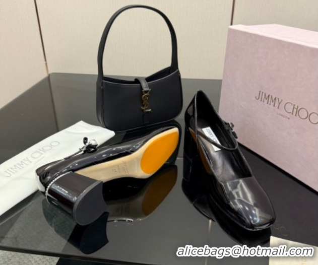 Shop Duplicate Jimmy Choo Jenson Mary Janes Pump 6cm in Patent Leather with Pearls Bow Black 1210066