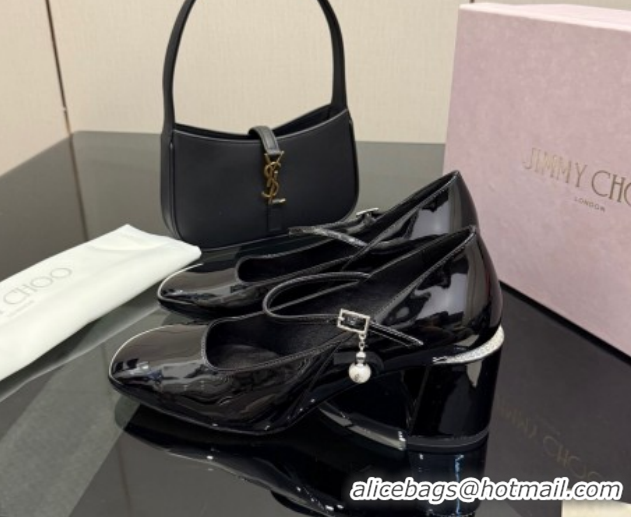 Shop Duplicate Jimmy Choo Jenson Mary Janes Pump 6cm in Patent Leather with Pearls Bow Black 1210066