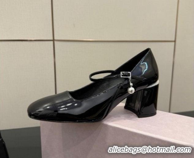Shop Duplicate Jimmy Choo Jenson Mary Janes Pump 6cm in Patent Leather with Pearls Bow Black 1210066