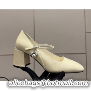 Most Popular Jimmy Choo Jenson Mary Janes Pump 6cm in Patent Leather with Pearls Bow White 1210067