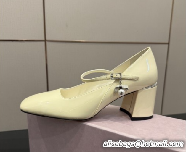 Most Popular Jimmy Choo Jenson Mary Janes Pump 6cm in Patent Leather with Pearls Bow White 1210067