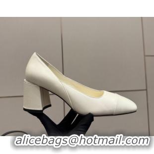 Best Price Jimmy Choo Jenson Pumps 6cm in Calfskin and Patent Leather with Pearls Bow White 1210069