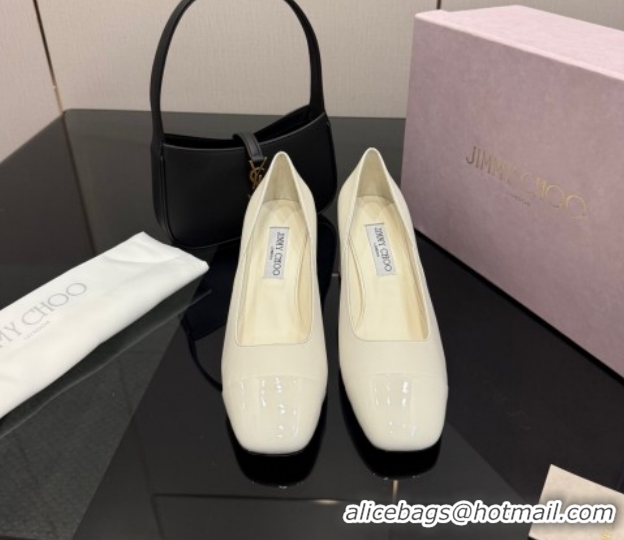 Best Price Jimmy Choo Jenson Pumps 6cm in Calfskin and Patent Leather with Pearls Bow White 1210069