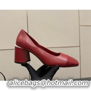 Top Design Jimmy Choo Jenson Pumps 6cm in Calfskin and Patent Leather with Pearls Bow Red 1210070