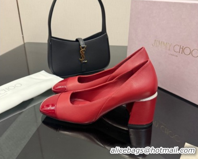 Top Design Jimmy Choo Jenson Pumps 6cm in Calfskin and Patent Leather with Pearls Bow Red 1210070