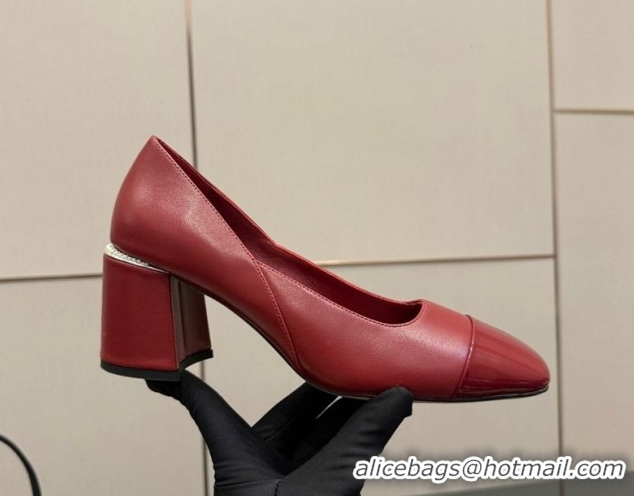 Top Design Jimmy Choo Jenson Pumps 6cm in Calfskin and Patent Leather with Pearls Bow Red 1210070