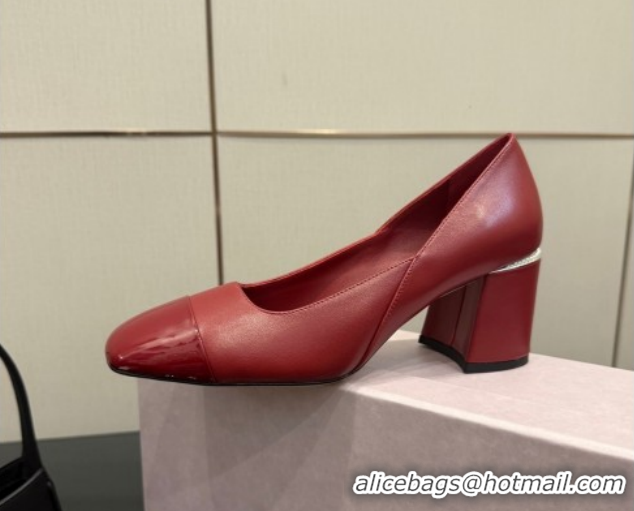 Top Design Jimmy Choo Jenson Pumps 6cm in Calfskin and Patent Leather with Pearls Bow Red 1210070