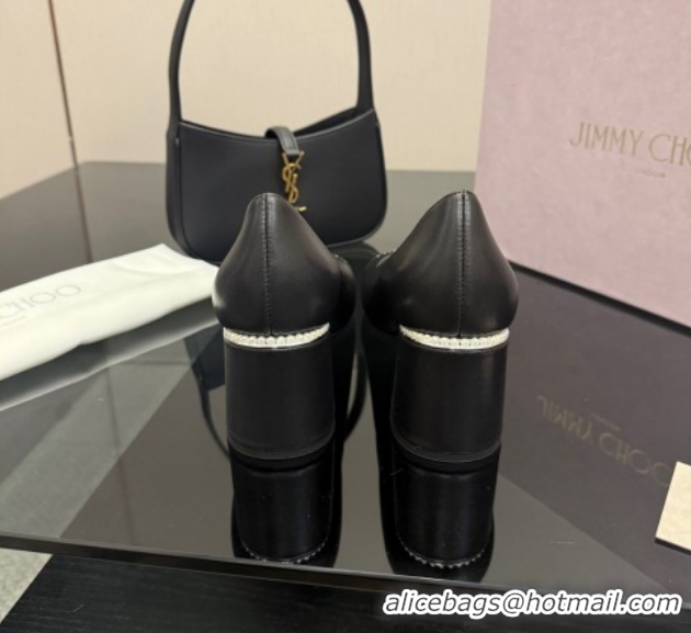 Cheap Price Jimmy Choo Jenson Pumps 6cm in Calfskin and Patent Leather with Pearls Bow Black 1210071