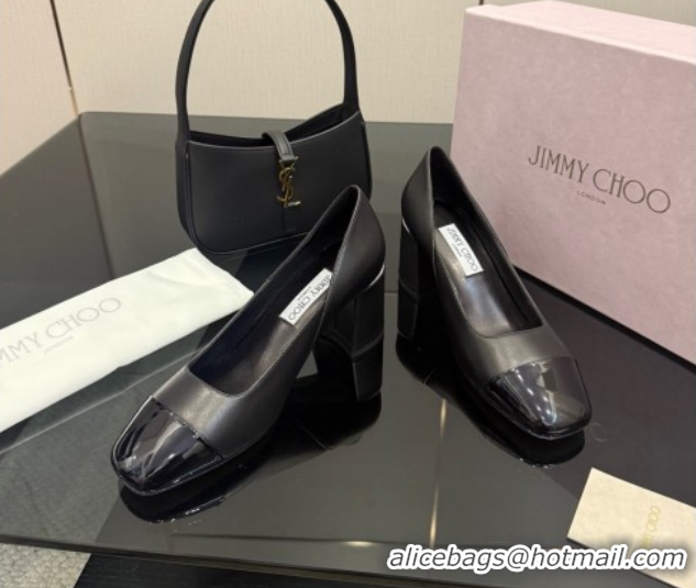 Cheap Price Jimmy Choo Jenson Pumps 6cm in Calfskin and Patent Leather with Pearls Bow Black 1210071