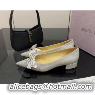 Durable Jimmy Choo Auria Pumps in Silver-Tone Glitter with Strass Bow 1210072