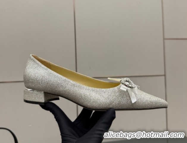 Durable Jimmy Choo Auria Pumps in Silver-Tone Glitter with Strass Bow 1210072