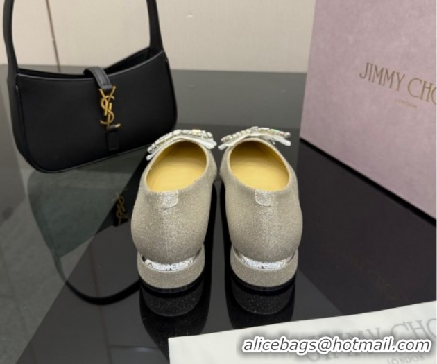 Durable Jimmy Choo Auria Pumps in Silver-Tone Glitter with Strass Bow 1210072