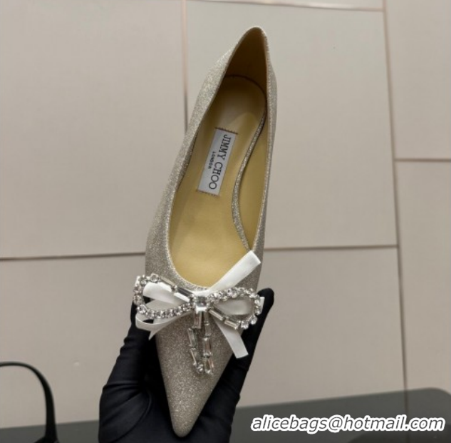 Durable Jimmy Choo Auria Pumps in Silver-Tone Glitter with Strass Bow 1210072