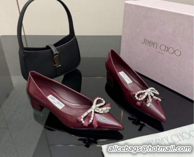 Big Discount Jimmy Choo Auria Pumps in Soft Calf Leather with Strass Bow Dark Burgundy 1210073