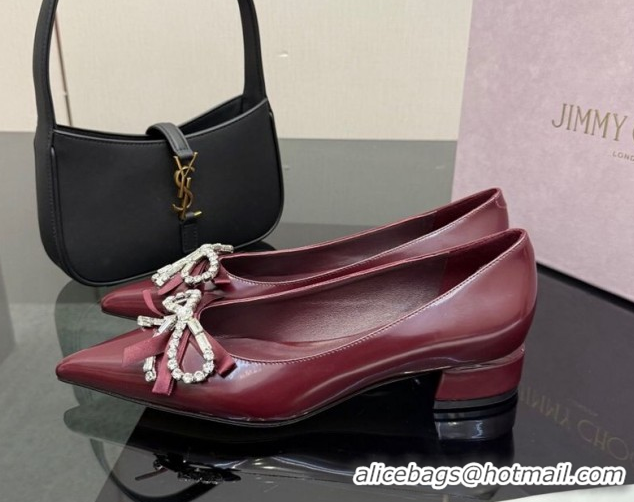 Big Discount Jimmy Choo Auria Pumps in Soft Calf Leather with Strass Bow Dark Burgundy 1210073