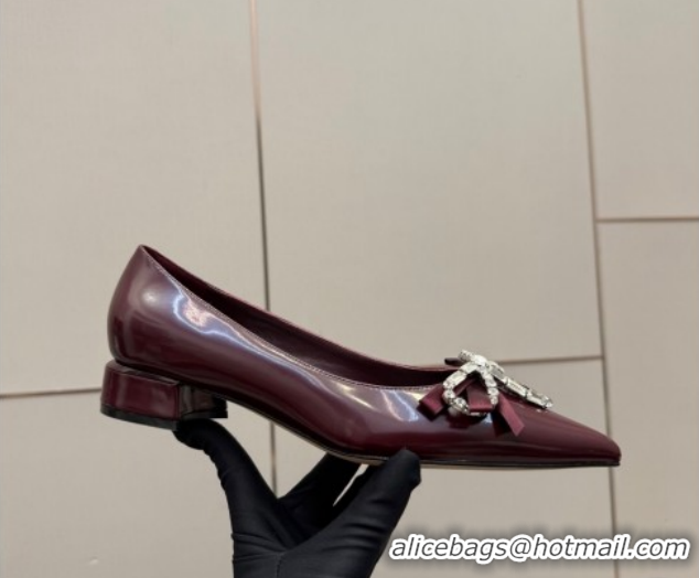 Big Discount Jimmy Choo Auria Pumps in Soft Calf Leather with Strass Bow Dark Burgundy 1210073