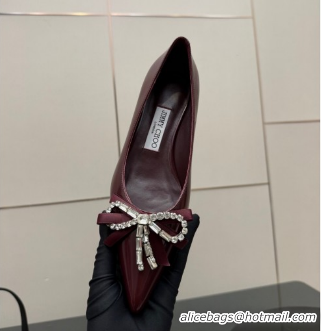 Big Discount Jimmy Choo Auria Pumps in Soft Calf Leather with Strass Bow Dark Burgundy 1210073