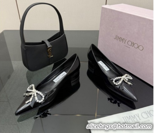 Good Product Jimmy Choo Auria Pumps in Soft Calf Leather with Strass Bow Black 1210074