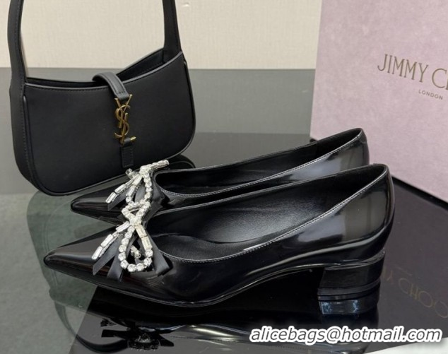 Good Product Jimmy Choo Auria Pumps in Soft Calf Leather with Strass Bow Black 1210074