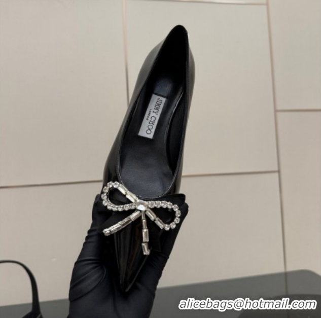 Good Product Jimmy Choo Auria Pumps in Soft Calf Leather with Strass Bow Black 1210074