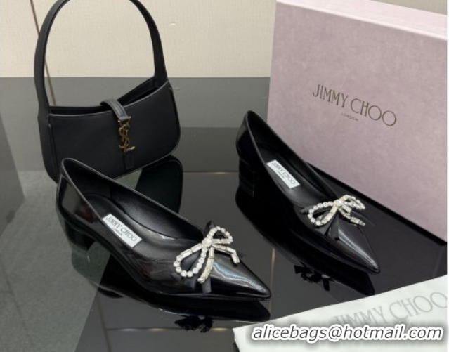 Good Product Jimmy Choo Auria Pumps in Soft Calf Leather with Strass Bow Black 1210074