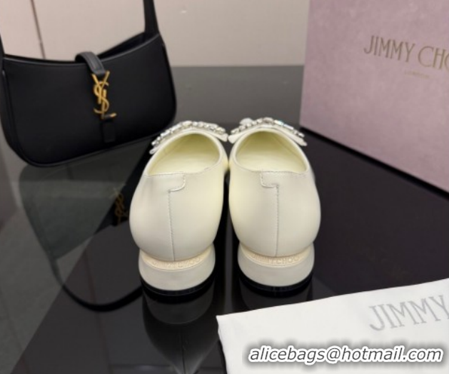 Hot Style Jimmy Choo Auria Pumps in Soft Calf Leather with Strass Bow White 1210075