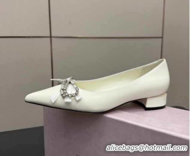 Hot Style Jimmy Choo Auria Pumps in Soft Calf Leather with Strass Bow White 1210075