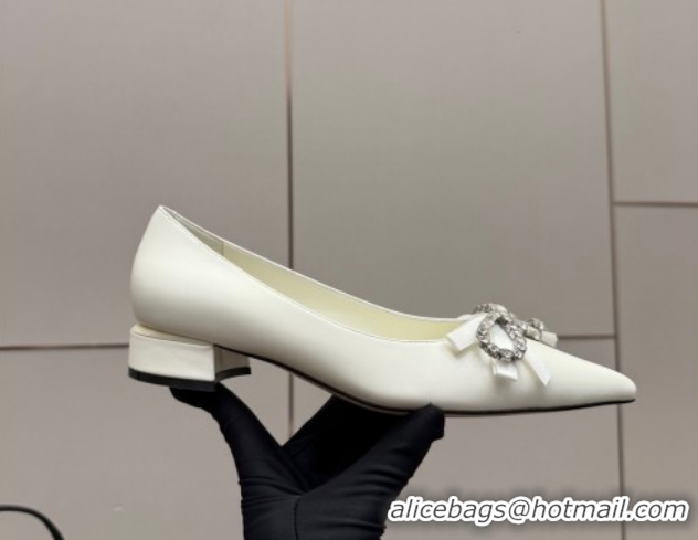 Hot Style Jimmy Choo Auria Pumps in Soft Calf Leather with Strass Bow White 1210075