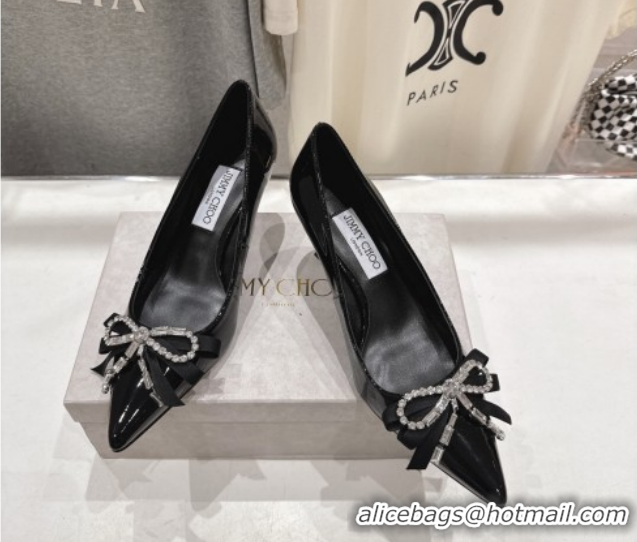 Cheap Price Jimmy Choo Auria Pumps 6.5cm in Patent Leather with Strass Bow Black 1210076