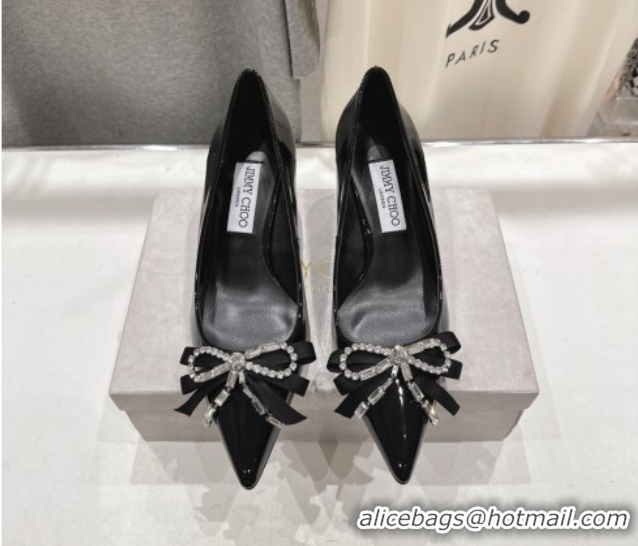 Cheap Price Jimmy Choo Auria Pumps 6.5cm in Patent Leather with Strass Bow Black 1210076