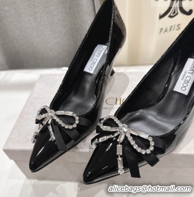 Cheap Price Jimmy Choo Auria Pumps 6.5cm in Patent Leather with Strass Bow Black 1210076