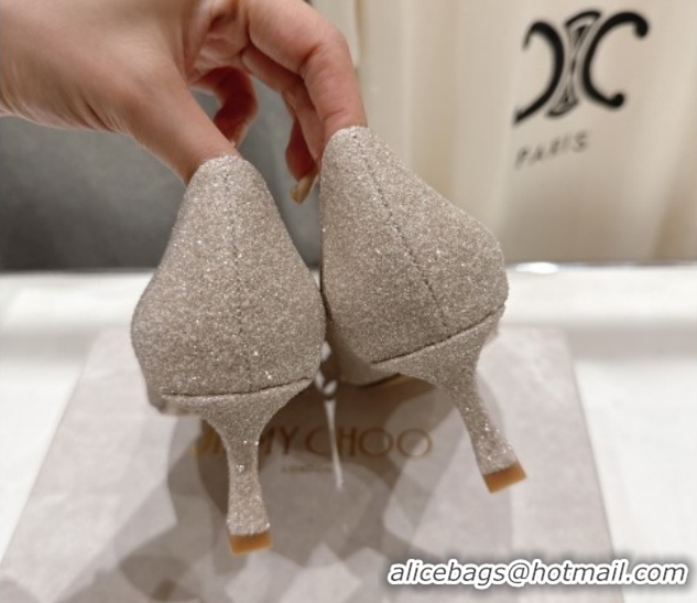 Good Quality Jimmy Choo Auria Pumps 6.5cm in Gold-Tone Glitters with Strass Bow 1210077