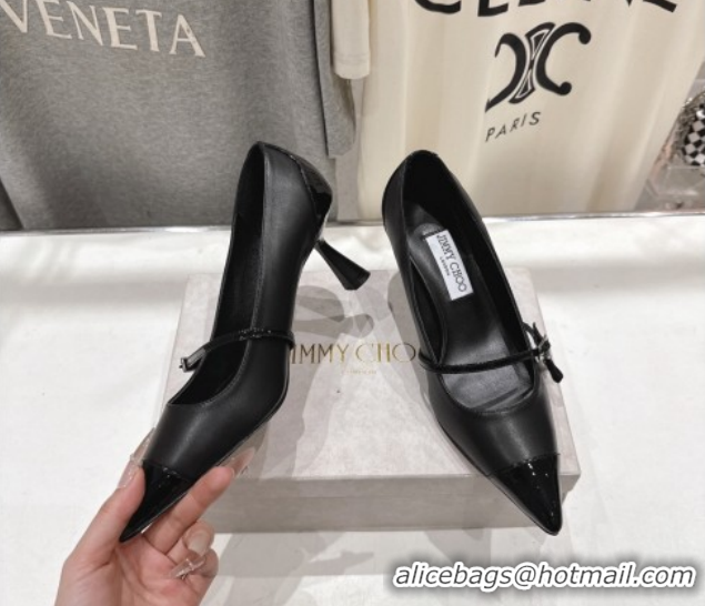 Grade Jimmy Choo Aren Pumps 6.5cm in Lambskin Leather with Pearl Bow Black 1210078